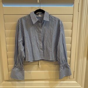 Mango Blue and White Striped Button Down Shirt